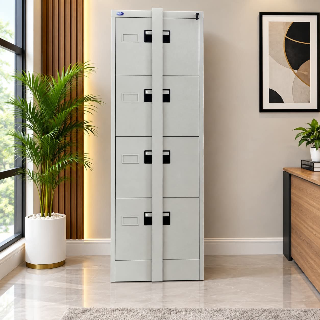 ... FOUR-DRAWER VERTICAL METAL FILING CABINET WITH CENTRAL LOCKING BAR - Image 1
